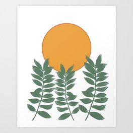 Minimalist Green Leaves and the Sun Art Print