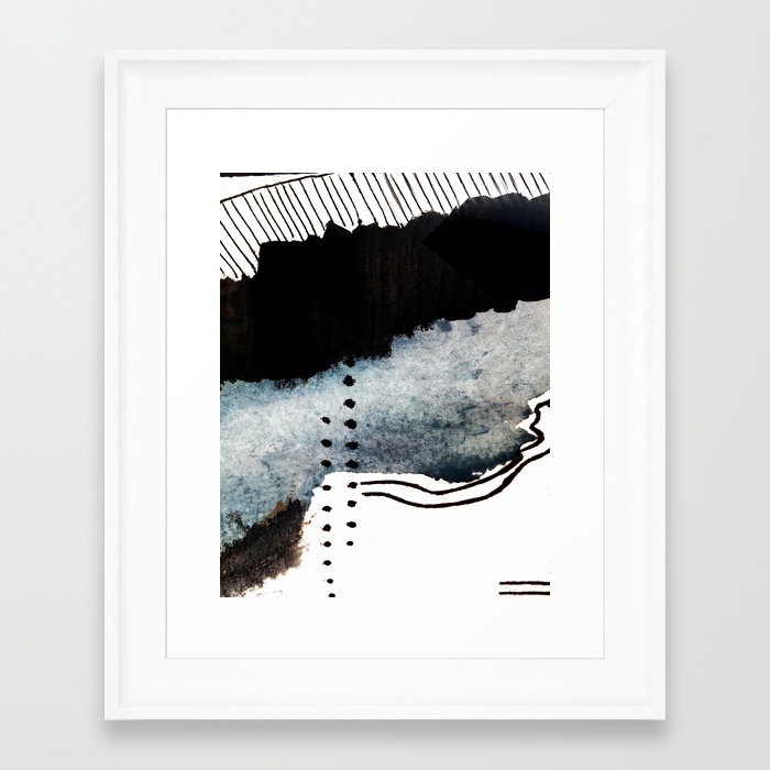Closer A Black Blue And White Abstract Piece Framed Art Print