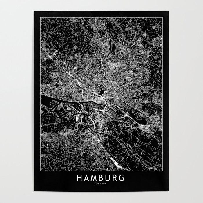 Hamburg Black Map Poster