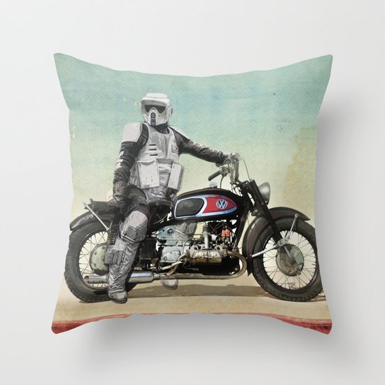 Looking for the drones, Scout Trooper Motorbike Throw Pillow