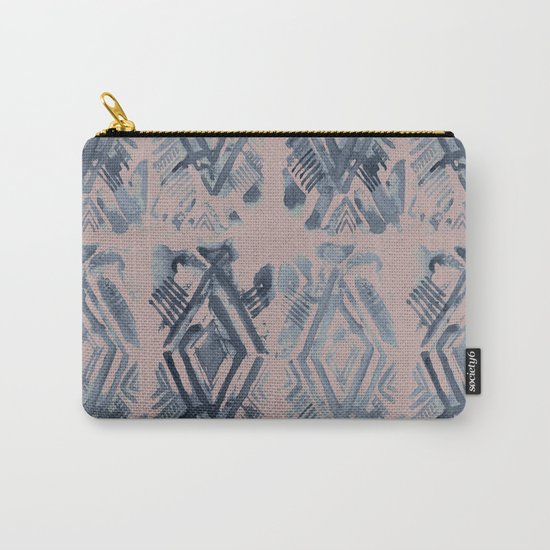 Simply Ikat Ink in Indigo Blue on Clay Pink Carry-All Pouch