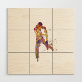 Cricket player in watercolor Wood Wall Art