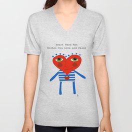 Heart Head Man Wishes You Love and Peace Unisex V-Neck