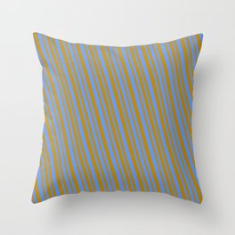 [ Thumbnail: Cornflower Blue and Dark Goldenrod Colored Pattern of Stripes Throw Pillow ]