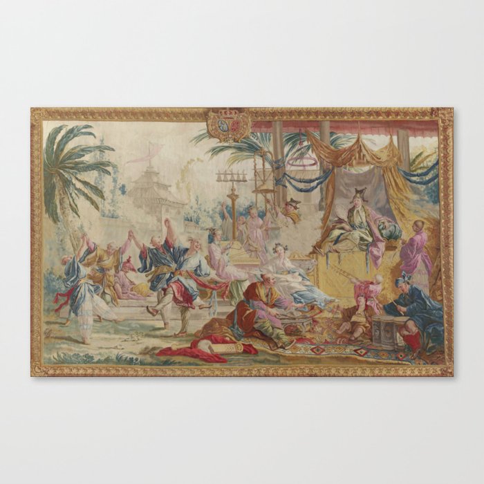 Antique 18th Century Chinoiserie Dance French Tapestry by Francois Boucher Canvas Print