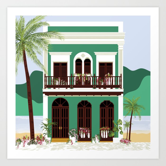Green Puerto Rico House on the Beach Art Print