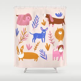 Hand drawn dog and leaves pattern Shower Curtain
