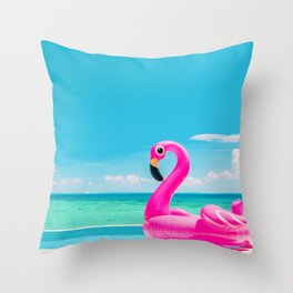 Paradise swimming pool hotel vacation summer travel flamingo float over ocean. Throw Pillow