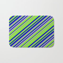 [ Thumbnail: Chartreuse, Blue, and Dark Gray Colored Lined Pattern Bath Mat ]