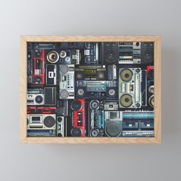 Vintage wall full of radio boombox of the 80s Framed Mini Art Print