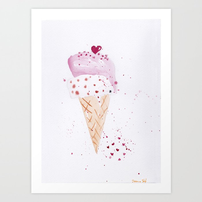 Ice cream Love watercolor illustration summer love pink strawberry Art Print