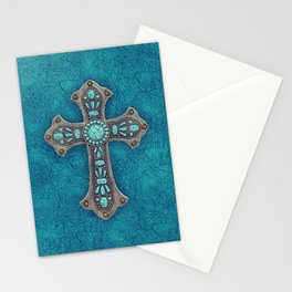 Turquoise Rustic Cross Stationery Cards