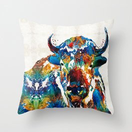 Colorful Sacred Buffalo Bison Art Throw Pillow