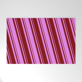[ Thumbnail: Maroon & Violet Colored Lined Pattern Welcome Mat ]