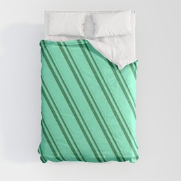 [ Thumbnail: Sea Green and Aquamarine Colored Stripes Pattern Comforter ]