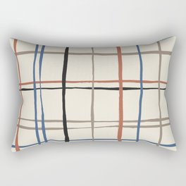 Timeless Tattersall Grid with red brick, brown, blue and black stripes over beige Rectangular Pillow