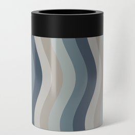 Wobbly Stripes Pattern in Neutral Blue Gray Tones Can Cooler
