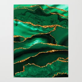 Abstract Green And Gold Emerald Marble Landscape  Poster