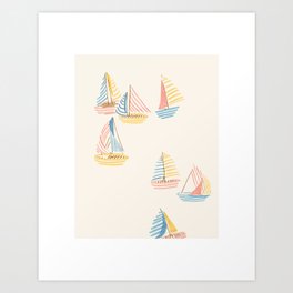 Striped sailboats Art Print