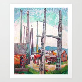 Emily Carr - Totem Poles, Kitseukla - Canada, Canadian Oil Painting - Group of Seven Art Print