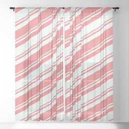 [ Thumbnail: Mint Cream & Light Coral Colored Striped/Lined Pattern Sheer Curtain ]