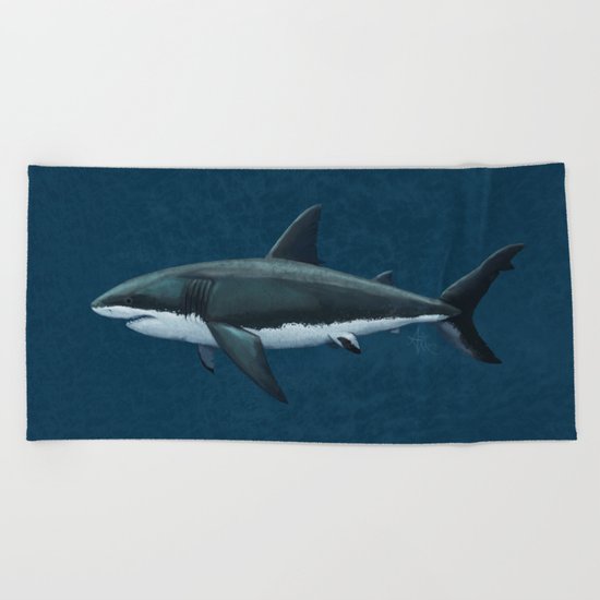 "Carcharodon carcharias" by Amber Marine ~ Great White Shark Art, (c) 2015 Beach Towel