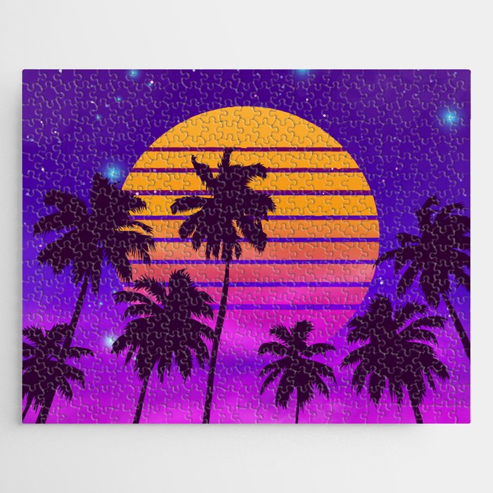 Misty sunset retrowave Jigsaw Puzzle