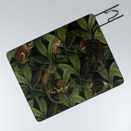 Monkey Vintage Botanical Night Jungle Garden Picnic Blanket