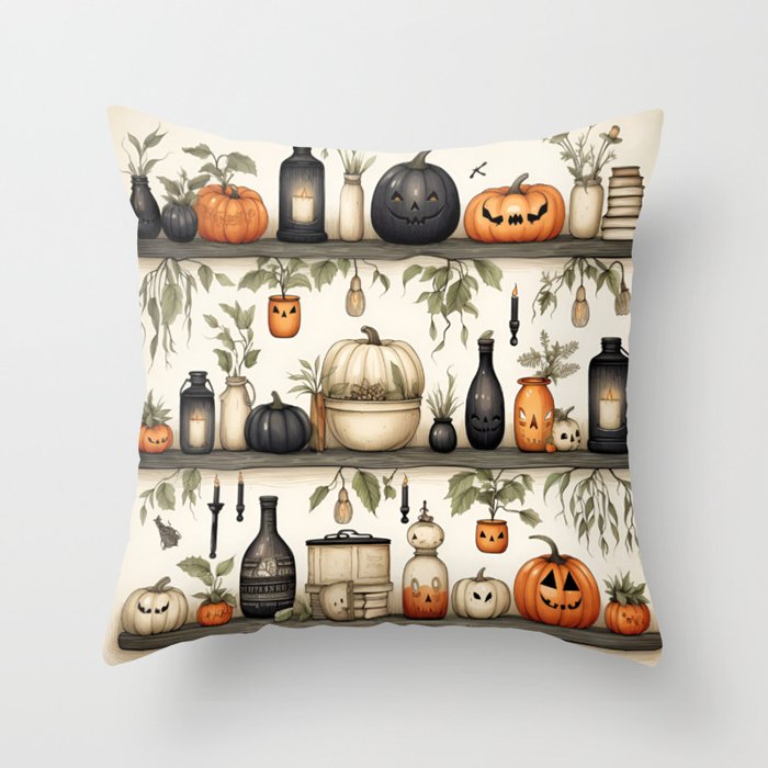 Pumpkins Ghosts Halloween Decor Throw Pillow