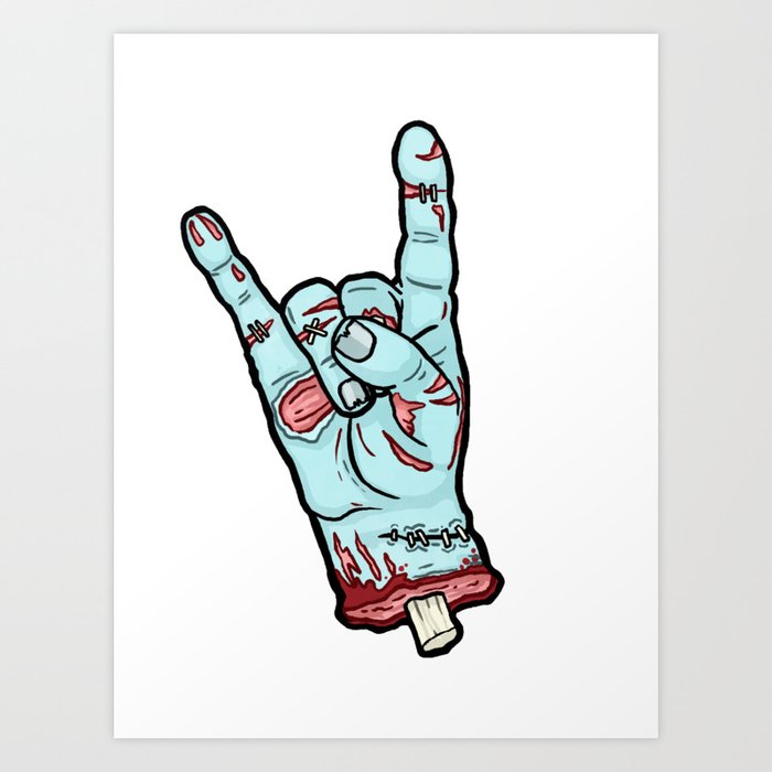 Zombie Hand Sign Of The Horns Halloween Art Print By Pickledjo