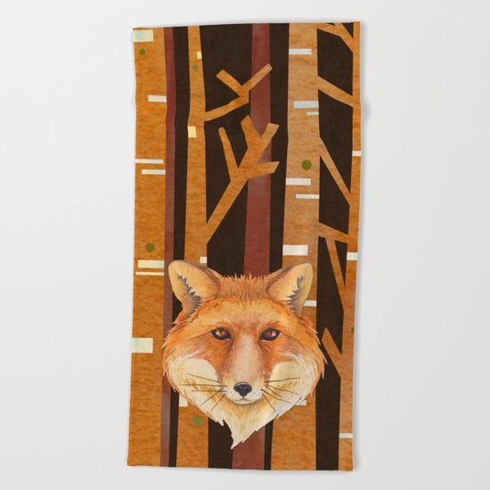 Fox Wild animal in the forest- abstract artwork #Society6 Beach Towel