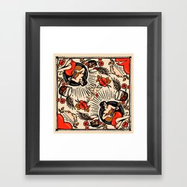 Whiskey & Lyrics Pattern Featuring A Pinup Girl Playing Guitar, Red Version Framed Art Print