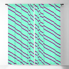 [ Thumbnail: Aquamarine, Brown, and Dark Violet Colored Pattern of Stripes Blackout Curtain ]