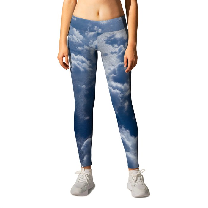 High Altitude Clouds Over Ocean Blue Fluffy Clouds Leggings by EnShape