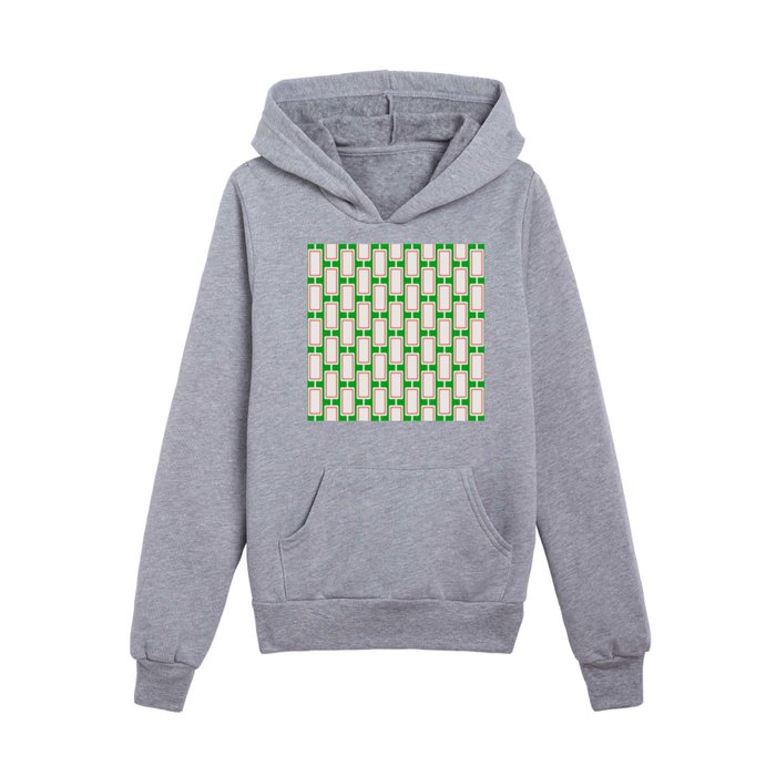 Retro Geometric Link Pattern in Bright Green and Pink Kids Pullover Hoodie