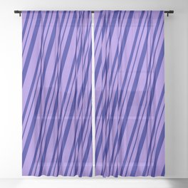 [ Thumbnail: Purple & Dark Blue Colored Pattern of Stripes Sheer Curtain ]