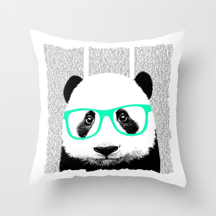 Panda with teal glasses Throw Pillow