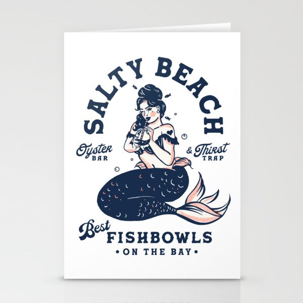 Salty Beach Oyster Bar & Thirst Trap Mermaid Pinup Stationery Cards