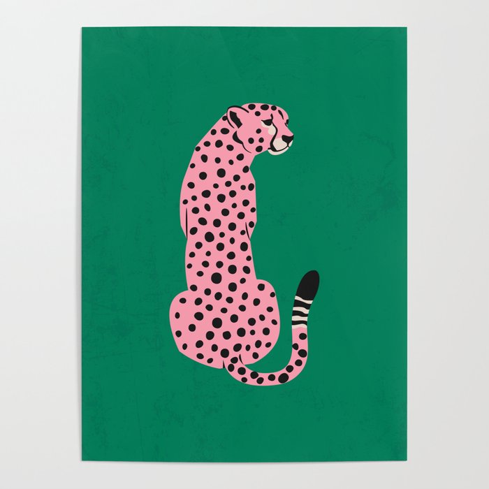 The Stare: Pink Cheetah Edition Poster | Graphic-design, Watercolor, Illustration, Leopard, Cheetah, Tropical, Jungle, Cats, Forest, Wild