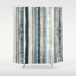 Distressed Blue and White Watercolor Stripe Shower Curtain