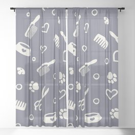 White Pet Hairdresser Tools on Pastel Gray Sheer Curtain