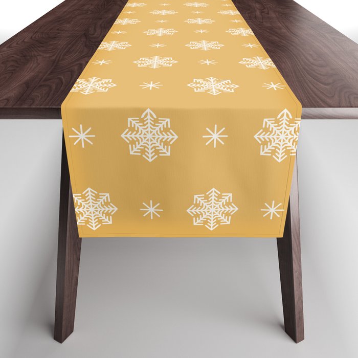 Christmas Pattern Yellow Retro Snowflake Table Runner
