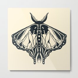 Feminine Metamorphosis  Metal Print | Minimalist, Insect, Feminist, Figuredrawing, Spiritual, Retro, Bug, Lunamoth, Entomology, Block Print 
