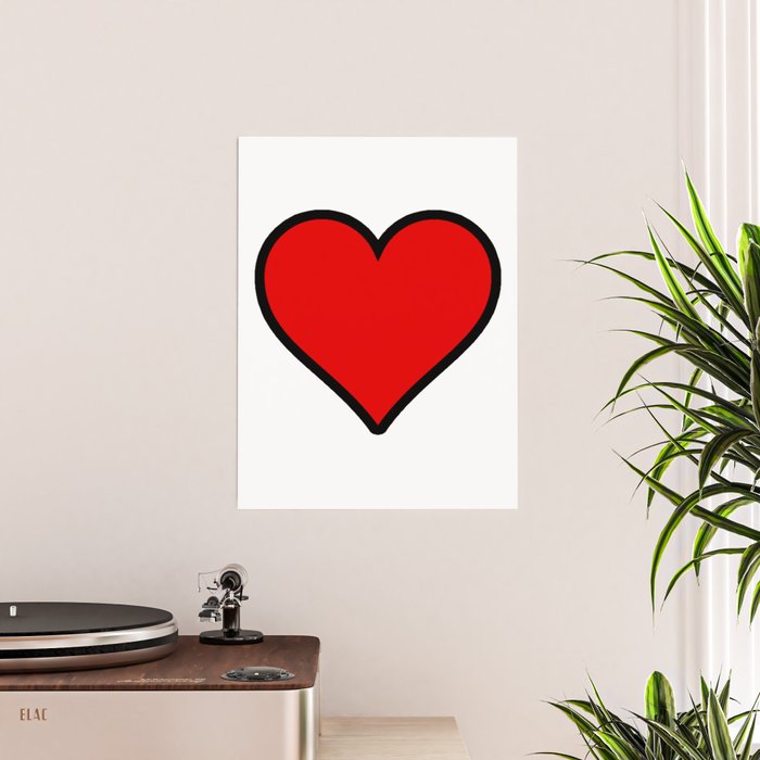 Bold Red Heart Shape Valentine Digital Illustration, Minimal Art Art Print
