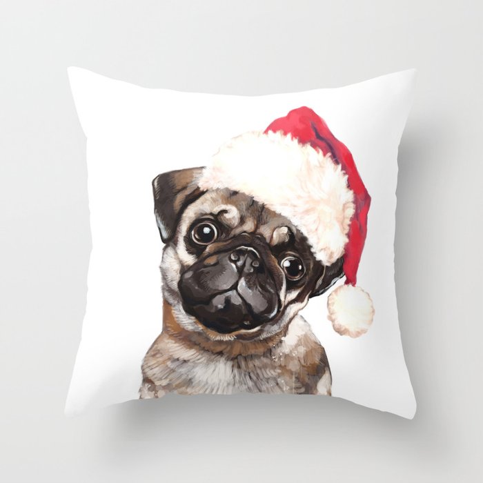 Christmas Pug Throw Pillow