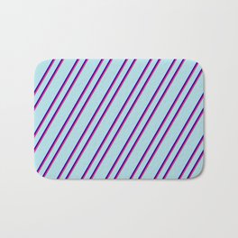 [ Thumbnail: Powder Blue, Dark Blue, and Deep Pink Colored Stripes/Lines Pattern Bath Mat ]