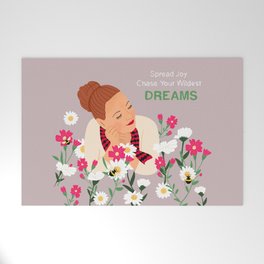 Hand draw attractive woman illustration with Chase your Dreams Quote Welcome Mat