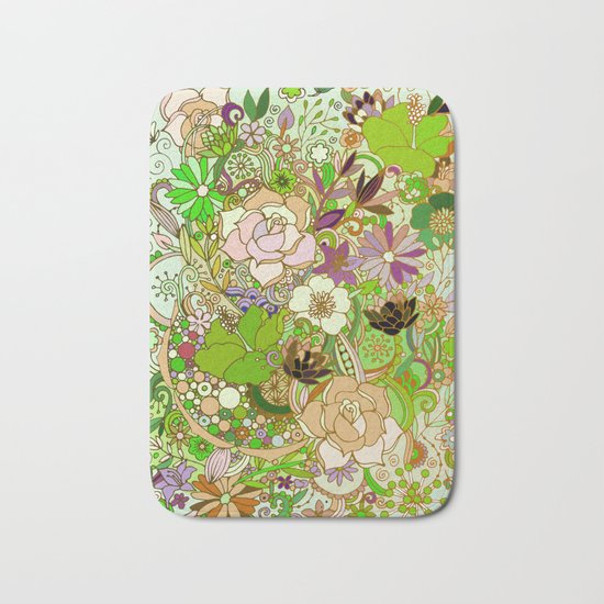 Detailed summer floral pattern, green Bath Mat