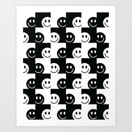Checker Board Grid Smiley 26 in Monochrome Art Print