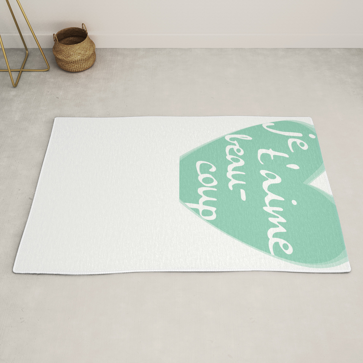 Get Wallpaper Je T Aime Beaucoup Mint Heart Rug By Aldariartstudio Society6 For Android Free